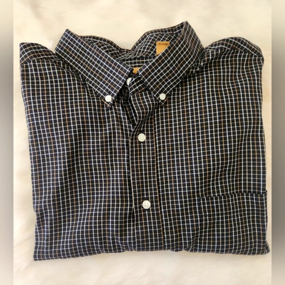 Roundtree & Yorke Gold Label 3XB Black Plaid Short Sleeve Button Down EUC